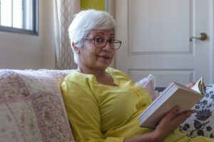 woman reading book