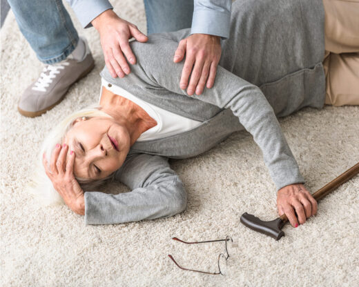 distressed senior citizen on floor