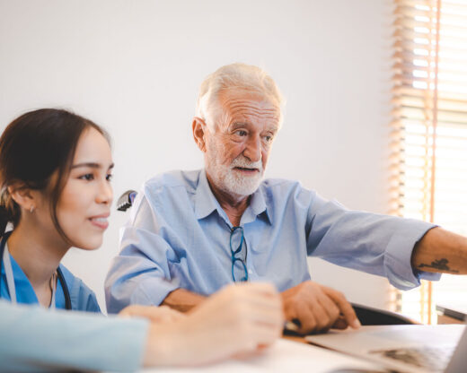 elderly patient selecting health insurance